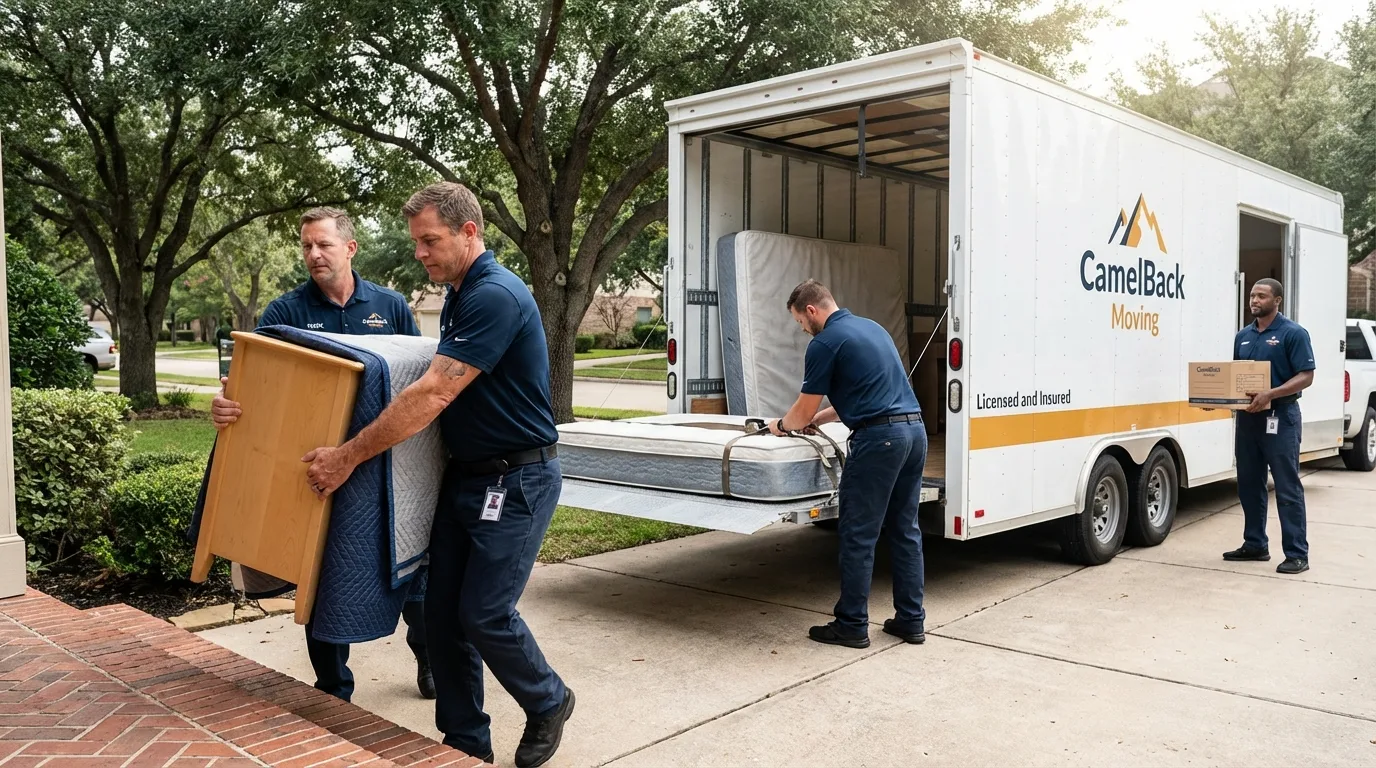 Crew loading residential truck for cross-state move from Shelby, AL